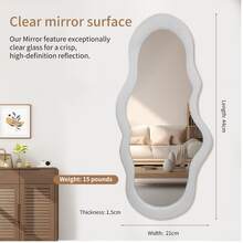 Wolkenförmiger Spiegel mit schwarzem Rahmen, einzigartiger 112 x 54 cm langer, wandmontierter Spiegel, hoher Spiegel, Ganzkörperspiegel, bodenlanger Ankleidespiegel, rahmenloser Spiegel für Schlafzimmer, Badezimmer, Wohnzimmer - Grau - Übersicht 4