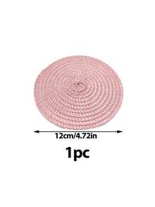 1pc Handmade Woven Pink PP Placemat, 4.72 Inch Round Woven Coaster, Decorative Mat, Best Seller, Available In Multiple Colors, Table Mat, Wrinkle-Resistant Placemat, Suitable For Birthday, Housewarming, Celebration, Holiday Party, Family Gathering And More Occasions. - Baby Pink - View 16