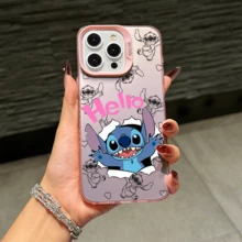 Disney Lilo & Stitch Angel Series  Case, Cute Cartoon Anime Design, Suitable For  17, 16, 15, 14, 13, 12, 11 Pro Max, XS, XR And X, Features A Reflective Back And Shockproof Corners. Perfect As A Birthday Gift, Holiday Gift, Or Valentine's Day Gift. - trắng - Xem 9