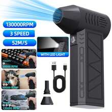 迷你涡轮喷气风扇，便携式风扇，迷你风扇，130000RPM涡轮风扇，3档可调电动空气除尘器，风速52米/秒无刷电机手持式风管，汽车高性能旋风涡轮，气垫充气，吹干宠物，烧烤吹风机工具，快速除尘的理想之选 - 非常适合清洁汽车、家居，旅行必备。 - 黑色 - 查看 9