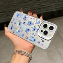 Disney Lilo & Stitch Angel Series  Case, Cute Cartoon Anime Design, Suitable For  17, 16, 15, 14, 13, 12, 11 Pro Max, XS, XR And X, Features A Reflective Back And Shockproof Corners. Perfect As A Birthday Gift, Holiday Gift, Or Valentine's Day Gift. - trắng - Xem 11