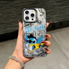 Disney Lilo & Stitch Angel Series  Case, Cute Cartoon Anime Design, Suitable For  17, 16, 15, 14, 13, 12, 11 Pro Max, XS, XR And X, Features A Reflective Back And Shockproof Corners. Perfect As A Birthday Gift, Holiday Gift, Or Valentine's Day Gift. - 黑色 - 查看 2