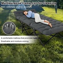 Aoran Outdoor Foldable Bed With Mattress, 300/500/650/750 Pounds Load-Bearing Capacity, Backyard Camping And Leisure Seat, Thickened Cotton Pad, Double-Layer Fabric, Sturdy Frame, Lightweight And Durable, Suitable For Outdoor Use, Foldable Sleep Bed, Outdoor Leisure Chair, Only For Outdoor Use - Gray-650LBS - View 3