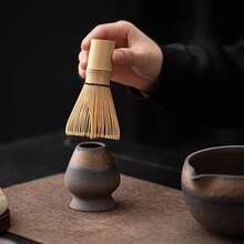 5件套抹茶搅拌器套装 - 抹茶搅拌器（茶筅）、传统茶勺（茶勺）、抹茶碗、支架。传统手工竹制抹茶冲泡套装。 - 日式鎏金鐵釉粗陶抹茶套裝 - 查看 7