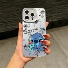 Disney Lilo & Stitch Angel Series  Case, Cute Cartoon Anime Design, Suitable For  17, 16, 15, 14, 13, 12, 11 Pro Max, XS, XR And X, Features A Reflective Back And Shockproof Corners. Perfect As A Birthday Gift, Holiday Gift, Or Valentine's Day Gift. - Hồng - Xem 9