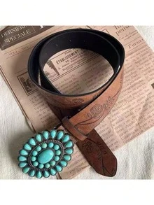 2026 New Vintage Carved Floral Waist Belt, Fashion Bohemian Leather Belt, Unique Accessory, Gift For Women, Girlfriend, Wife, Valentine's Day - Coffee - View 7