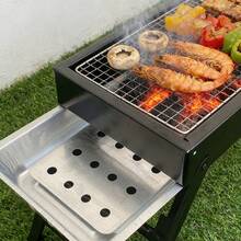 Parrilla portátil con soporte, perfecta para asar carnes, pescados y verduras; ideal para jardinería, camping y picnics. - Negro - Ver 5
