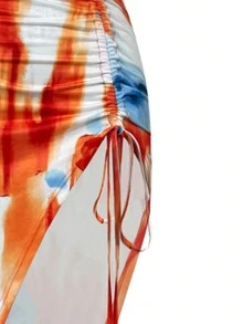 2pcs/Set Women Summer Lace-Up Backless Vacation Honeymoon Cropped Top & Elastic Waist High Slit Drawstring Elegant Skirt Suit, Sexy Spring/ Summer 2 Pieces Set - 彩色 - 查看 8