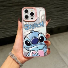 Disney Lilo & Stitch Angel Series  Case, Cute Cartoon Anime Design, Suitable For  17, 16, 15, 14, 13, 12, 11 Pro Max, XS, XR And X, Features A Reflective Back And Shockproof Corners. Perfect As A Birthday Gift, Holiday Gift, Or Valentine's Day Gift. - 粉色 - 查看 2