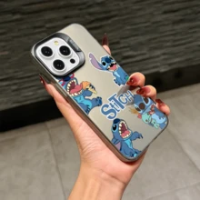 Disney Lilo & Stitch Angel Series  Case, Cute Cartoon Anime Design, Suitable For  17, 16, 15, 14, 13, 12, 11 Pro Max, XS, XR And X, Features A Reflective Back And Shockproof Corners. Perfect As A Birthday Gift, Holiday Gift, Or Valentine's Day Gift. - màu đen - Xem 10