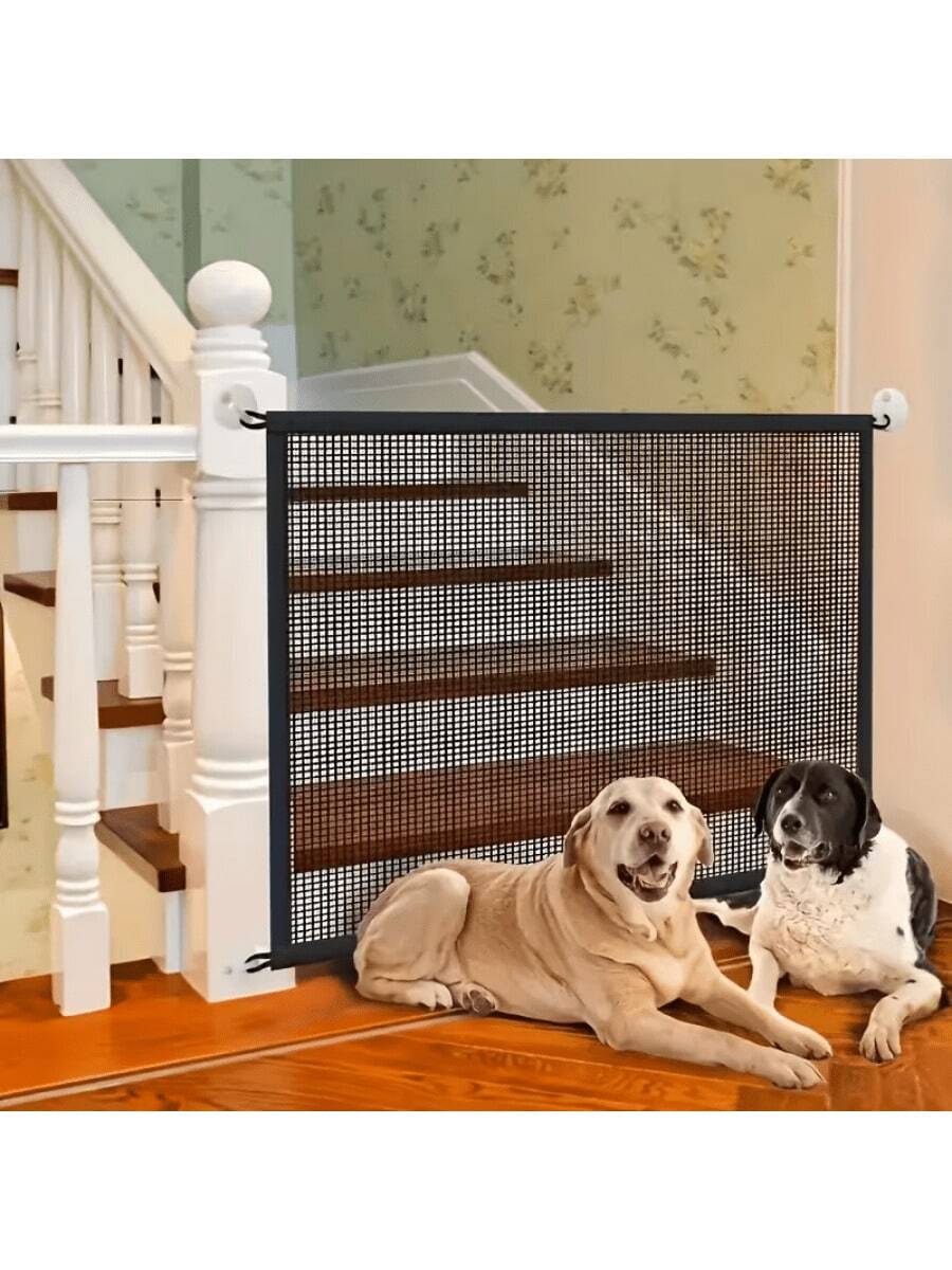 Foldable Pet Safety Fence Suitable For Cats And Dogs - No Need For Drilling Installation, With Hooks, Adjustable Height, Sturdy Mesh Barrier, Portable And Lightweight Design Suitable For Home Use, Stairs And Doorways, Durable Indoor And Outdoor Pet Fence, Reinforced Hooks, Ideal Choice For Cat And Dog Owners - Multicolor - View 1