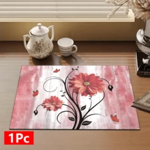 1件装花卉图案吸水餐具沥水垫，餐具沥水垫，咖啡机台面吸水垫，水槽排水垫，软水龙头吸水垫，水槽杯垫，家居装饰，厨房用品，浴室配件 - 彩色 - 查看 15