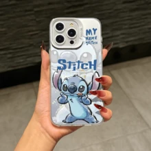 Disney Lilo & Stitch Angel Series  Case, Cute Cartoon Anime Design, Suitable For  17, 16, 15, 14, 13, 12, 11 Pro Max, XS, XR And X, Features A Reflective Back And Shockproof Corners. Perfect As A Birthday Gift, Holiday Gift, Or Valentine's Day Gift. - 黑色 - 查看 8