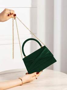 1 buc. Geantă de mână elegantă și delicată din catifea, cadou perfect pentru doamne, fete, studente, lucrători de birou, pentru a participa la petreceri, baluri, nunți - Verde inchis - Vizualizare 3