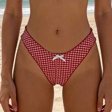 Women's 2 Piece Bikini Set Fashion Plaid Spaghetti Strap Bra And Low Elastic Waist Briefs Bathing Suit - 紅色 - 查看 5