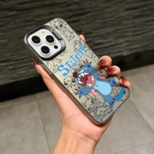 Disney Lilo & Stitch Angel Series  Case, Cute Cartoon Anime Design, Suitable For  17, 16, 15, 14, 13, 12, 11 Pro Max, XS, XR And X, Features A Reflective Back And Shockproof Corners. Perfect As A Birthday Gift, Holiday Gift, Or Valentine's Day Gift. - 紫色 - 查看 10