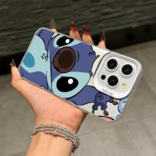 Disney Lilo & Stitch Angel Series  Case, Cute Cartoon Anime Design, Suitable For  17, 16, 15, 14, 13, 12, 11 Pro Max, XS, XR And X, Features A Reflective Back And Shockproof Corners. Perfect As A Birthday Gift, Holiday Gift, Or Valentine's Day Gift. - 粉色 - 查看 11