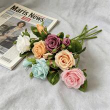 1pc/3pcs/6pcs Artificial Rose Flowers, Fake Double Flower Bouquet, Home Decor, Vase Decor, Wedding Bouquet, Wedding Backdrop Decor, Bedroom & Living Room Decor / Artificial Lifelike Rose Flowers, Suitable For All Seasons - Multicolor - View 4