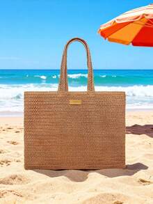 Burberry 1. Fashion Brown Woven Bag, Goddess-Style Raffia Handbag, New Large Capacity Cosmetic Bag - Caramel Color - View 1