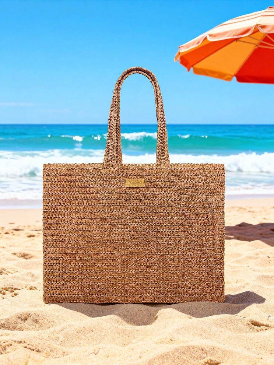 Burberry 1. Fashion Brown Woven Bag, Goddess-Style Raffia Handbag, New Large Capacity Cosmetic Bag - Caramel Color - View 1