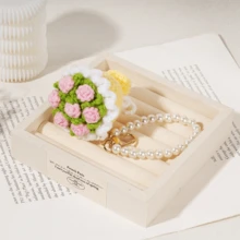 [2026 Valentine's Day Gift]1pc Handmade Crochet Red Rose Mini Bouquet Keychain Pearl Chain Bag Charm Creative Small Gift For Girlfriend - Blue Rose - View 3