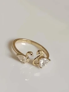 1 pieza Anillo abierto de cisne dorado elegante y versátil de moda para mujer - A - Ver 5