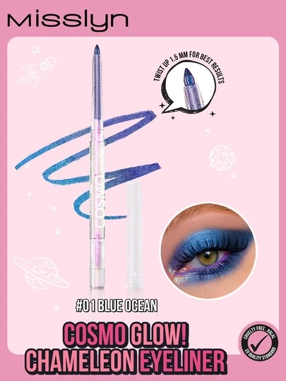  MISSLYN-COSMO GLOW! Delineador líquido camaleónico, tonos metálicos, cambia de color, alta pigmentación, delineador de ojos en gel multicolor, a prueba de manchas, resistente al agua, de larga duración, resistente al sudor, maquillaje de marca, cosméticos para pintura facial, adecuado para mujeres y niñas, esencial de invierno, estilo Y2K, versátil de moda, gran regalo de cumpleaños, regalo del Día de San Valentín, esencial para fiestas, regalo de Año Nuevo, mejor color, vegano y libre de crueldad