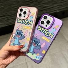 Disney Lilo & Stitch Angel Series  Case, Cute Cartoon Anime Design, Suitable For  17, 16, 15, 14, 13, 12, 11 Pro Max, XS, XR And X, Features A Reflective Back And Shockproof Corners. Perfect As A Birthday Gift, Holiday Gift, Or Valentine's Day Gift. - 粉色 - 查看 6
