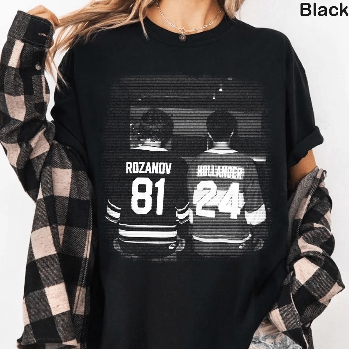 Vintage Rozanov 81 & Hollander 24 Hockey Shirt, Game Changers Inspired, Colors Hockey , Bookish Hockey Romance Fan Gift - 黑色 - 查看 1