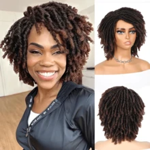 Short African Twist Braided Wig, Faux Dreadlocks, Glueless Synthetic African Curly Hair Wig, Brown Ombre Color, Heat Resistant Synthetic Hair, Suitable For Women's Daily Wear, Cosplay Or Party - Brown Ombre - View 1