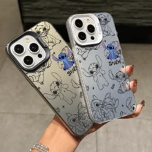Disney Lilo & Stitch Angel Series  Case, Cute Cartoon Anime Design, Suitable For  17, 16, 15, 14, 13, 12, 11 Pro Max, XS, XR And X, Features A Reflective Back And Shockproof Corners. Perfect As A Birthday Gift, Holiday Gift, Or Valentine's Day Gift. - Black - View 1