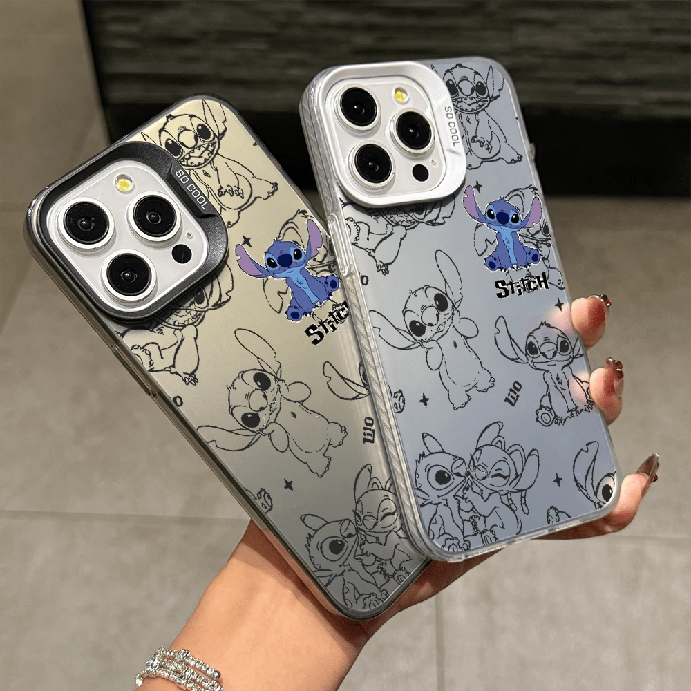 Disney Lilo & Stitch Angel Series Case, Cute Cartoon Anime Design, Suitable For 17, 16, 15, 14, 13, 12, 11 Pro Max, XS, XR And X, Features A Reflective Back And Shockproof Corners. Perfect As A Birthday Gift, Holiday Gift, Or Valentine's Day Gift. - Black - View 1