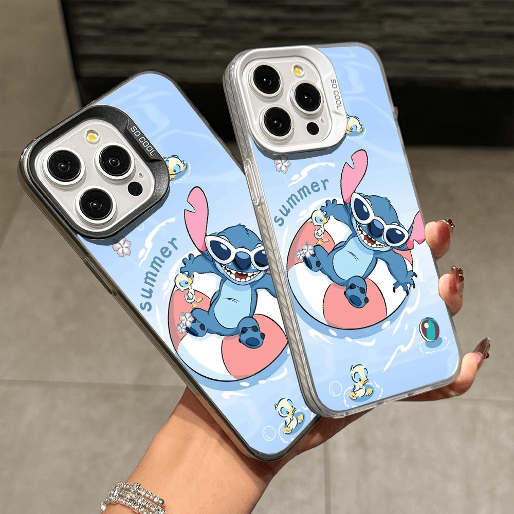 Disney Lilo & Stitch Angel Series Case, Cute Cartoon Anime Design, Suitable For 17, 16, 15, 14, 13, 12, 11 Pro Max, XS, XR And X, Features A Reflective Back And Shockproof Corners. Perfect As A Birthday Gift, Holiday Gift, Or Valentine's Day Gift. - Hồng - Xem 1