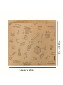 50/100个牛皮纸三明治袋，防油防漏一次性食品袋，适用于汉堡、甜点、炸鸡 | 派对、餐饮、餐车密封零食包装 | 婚礼、生日 | 返校季 - 彩色 - 查看 2