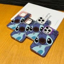Disney Lilo & Stitch Angel Series  Case, Cute Cartoon Anime Design, Suitable For  17, 16, 15, 14, 13, 12, 11 Pro Max, XS, XR And X, Features A Reflective Back And Shockproof Corners. Perfect As A Birthday Gift, Holiday Gift, Or Valentine's Day Gift. - 粉色 - 查看 4