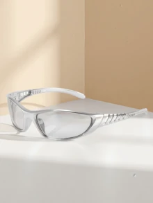 1 Paar silbrige futuristische Retro-Brille, Cut Out Bügel, atmungsaktiver Rahmen, lässiger Streetwear-Stil, bohemian Party-Dekoration, Punk-Quadrat-Klassiker Brillen, unisex Modebrillen, Kunststoffrahmen, Dubai Schwarz, West Coast Hip Hop Stil, Dark Heavy Metal Musikfestival, geeignet für Sommer, alle Jahreszeiten, Urlaub, Pendeln, Outdoor-Aktivitäten - Verschiedenfarbig - Übersicht 9