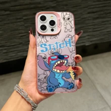 Disney Lilo & Stitch Angel Series  Case, Cute Cartoon Anime Design, Suitable For  17, 16, 15, 14, 13, 12, 11 Pro Max, XS, XR And X, Features A Reflective Back And Shockproof Corners. Perfect As A Birthday Gift, Holiday Gift, Or Valentine's Day Gift. - màu đen - Xem 9