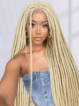 Helspets Dreadlock Peruk Faux Locs Peruk Platinablond Färg Dubbel Helspets Handgjord Afro Dreads Peruk Syntetiska Peruker För Kvinnor Dagligen Cosplay Eller Fest