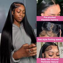 200% Density 34 Inch Straight 5*5 13*4 Lace Front Wigs With Realistic Hairline - Pre Cutting Pre Ironing Pre Pulling HD Transparent Lace Frontal Wigs Glueless Natural Black Color Human Frontal Hair Wigs - Real Hair Brazilian Virgin Straight Lace Front Wigs - Put On And Go No Glue Needed Pre-Plucked Human Blended Hair Wigs Frontal Glueless Weaves Wigs For Women Easily To Wear - Natural & Black - View 6