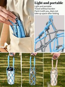 1pc Handmade Woven Water Bottle Bag With Hanging Rope, Non-Slip Protective Cover Suitable For Outdoor Travel , Outdoor Travel, Camping, Hiking, Daily Commute, Cup Storage - Multicolor - View 2