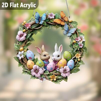 1pc, 2D Flat Acrylic Sign, Rabbit SunCatcher, Colorful Window Hanging, Acrylic Sign, Holiday Gift, Bohemian Theme, Spring Sign, Animal Decoration, Window Decor, Porch Decor, Wall Decor, Home, Room Decor, Decorative Plaque And Statue