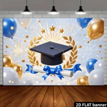 1 pieza Cortina de puerta plana 2D para decoración de graduación, bandera de celebración de graduación 2026, patrón de gorra y globo de graduación, material de poliéster duradero - Multicolor - Ver 4
