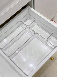 4/8pcs Simple Transparent Drawer Storage Boxes, Small Items Organizer Boxes, Makeup, Cosmetic Tools Storage Boxes, Drawer Organizers - Clear - View 1