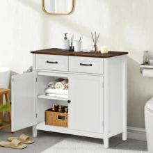 Aparador Buffet "Coffee Station" (90cm) - Gabinete de Cocina con Cubierta de Madera y 2 Cajones, Mueble Organizador Estilo Farmhouse - Blanco - Ver 6
