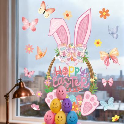 1 Roll Easter Bunny, Plants, Flowers, Glass Doors And Windows, Electrostatic Adsorption Stickers, Shopping Mall Window Displays, Glass Entrance Decorations, Window Stickers