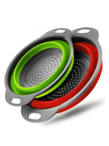 Round Collapsible Silicone Colander Set - Includes 1 Large And 1 Small, Perfect For Draining Pasta, Vegetables And Fruits (Green, Red, Blue), Kitchen Tool Household Items - Multicolor - View 9