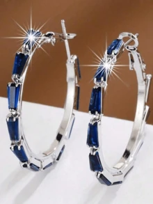 2pcs Luxury Round Zirconia Earrings Women Silver Plated Party Birthday Vacation Wedding Jewelry For Girlfriend Friendship Lover Couple - Multicolor - View 1