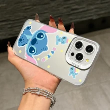 Disney Lilo & Stitch Angel Series  Case, Cute Cartoon Anime Design, Suitable For  17, 16, 15, 14, 13, 12, 11 Pro Max, XS, XR And X, Features A Reflective Back And Shockproof Corners. Perfect As A Birthday Gift, Holiday Gift, Or Valentine's Day Gift. - Hồng - Xem 11