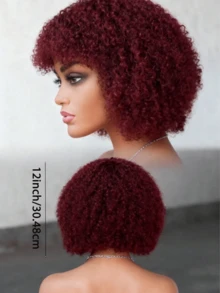 女士多色非洲卷发假发，短款蓬松卷发，带刘海，弹性蓬松真人发，无需胶水即可佩戴，适合日常、派对、角色扮演，12英寸 - 彩色 - 查看 12