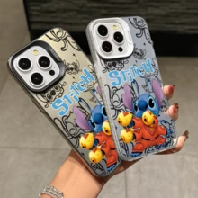 Disney Lilo & Stitch Angel Series  Case, Cute Cartoon Anime Design, Suitable For  17, 16, 15, 14, 13, 12, 11 Pro Max, XS, XR And X, Features A Reflective Back And Shockproof Corners. Perfect As A Birthday Gift, Holiday Gift, Or Valentine's Day Gift. - màu đen - Xem 1